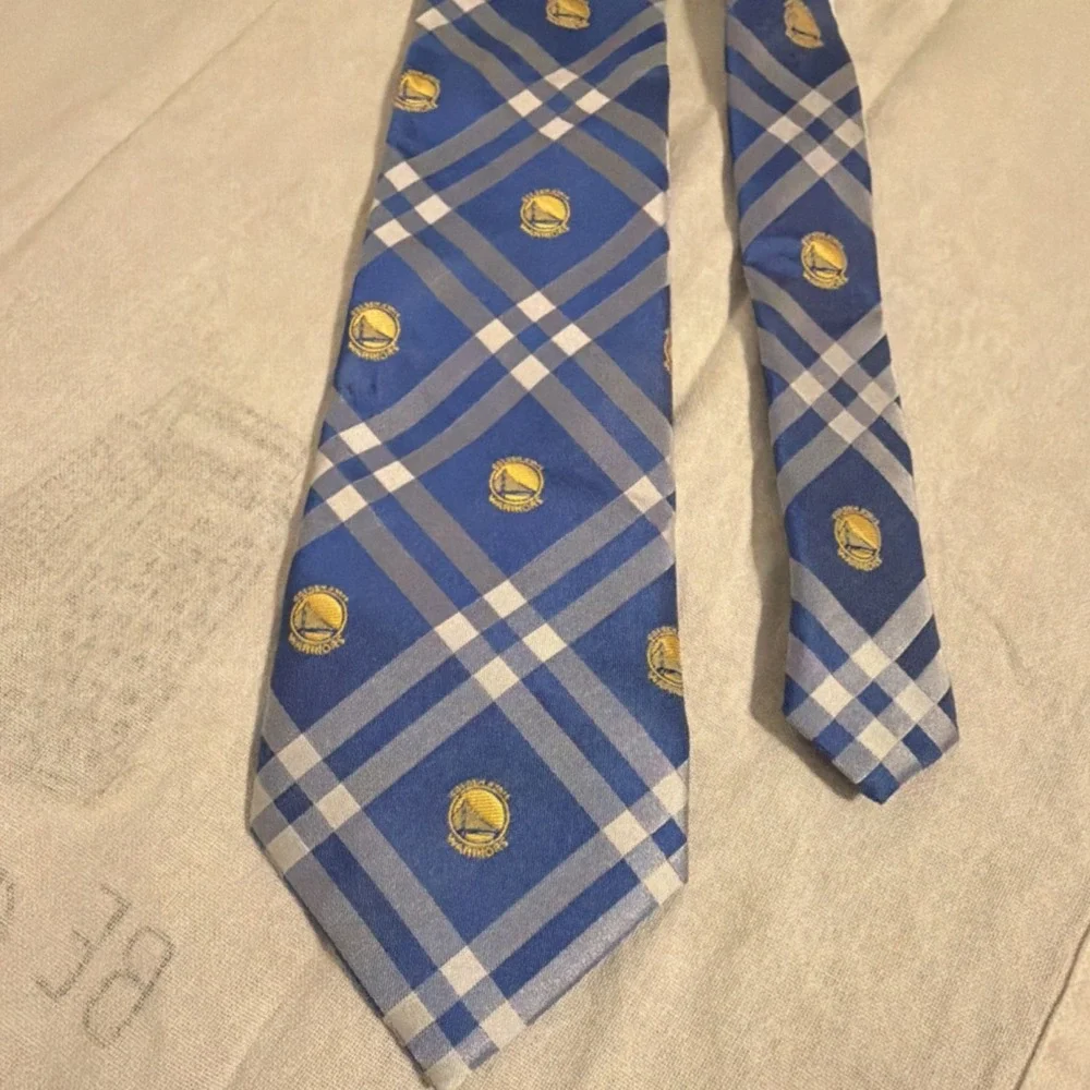 Golden State Warriors NBA Blue Yellow White Plaid Tie Officially Licensed